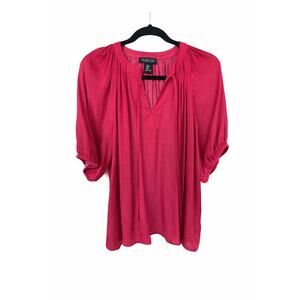 Rachel Zoe Fuchsia Silk Feel Luxury Romantic Blouse Balloon Sleeve Boho Chic M